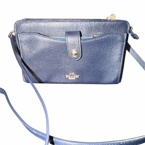 Coach Noa pop up Dark Blue Leather Crossbody Bag with Aqua inside